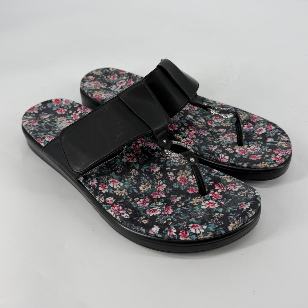 Alegria Moxi Sandals Women EU 40 US 10 Black Floral Thong Comfort Adjustable